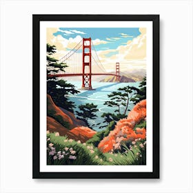 The Golden Gate Bridge   San Francisco, Usa   Cute Botanical Illustration Travel 3 Art Print
