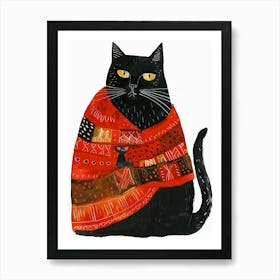 Black Cat In Red Sweater Art Print