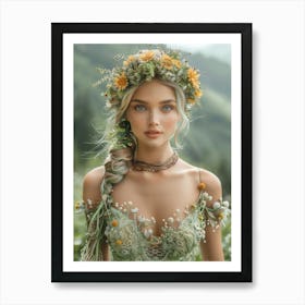 Fairy Girl In Green Dress Art Print