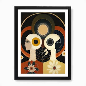 Two Women With White Flowers Art Print Art Print