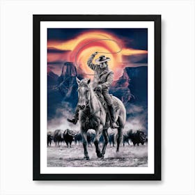 Cowboy On Horseback Art Print