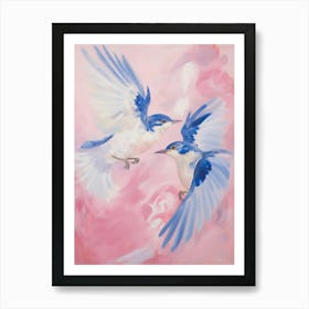 Pink Ethereal Bird Painting Blue Jay 5 Art Print