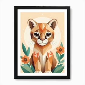 Floral Cute Baby Puma Nursery Illustration (44) Art Print