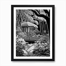 Bellingrath Gardens, 1, Usa Linocut Black And White Vintage Art Print