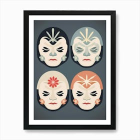 Noh Masks Japanese Style Illustration 22 Art Print