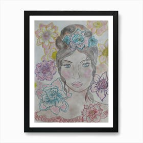 Girl loves flowers 1 Art Print