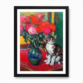 Carnation With A Cat 4 Fauvist Style Painting Art Print