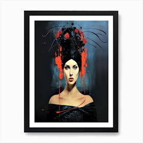 Mademosielle - Woman In Black With Red Hair Decorations Art Print