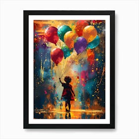 Girl With Balloons, Vibrant, Bold Colors, Pop Art 1 Art Print