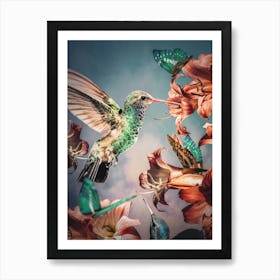 Hummingbirds with Flowers Art Print