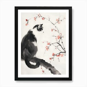 Cat In Cherry Blossoms Art Print