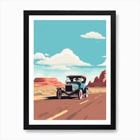 A Ford Model T Car In Route 66 Flat Illustration 1 Poster