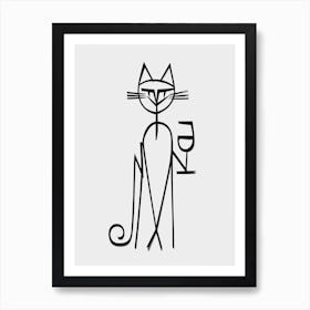 Cat And Cocktail Line Art 3 Art Print