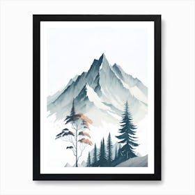 Mountain And Forest In Minimalist Watercolor Vertical Composition 225 Art Print