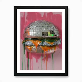 Disco Ball Burger Glitter Style Painting Kitchen Art Print