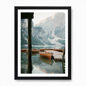 Lago Di Braies Boats At A Lake In The Dolomites Italy Art Print