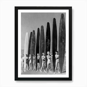 Women Surfers Vintage Black and White Vintage Photo Art Print