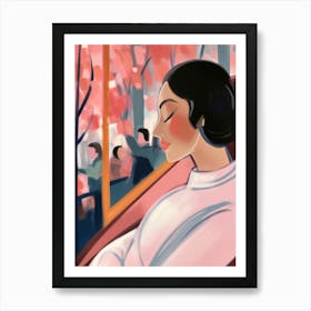 Asian Woman Sleeping on a Train. Oil Portrait Art Print