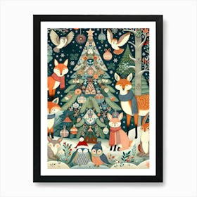 Woodland Animals Christmas Gathering 1 AI Art Print