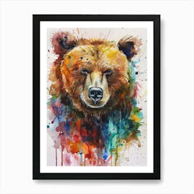 Brown Bear Colourful Watercolour 3 Art Print