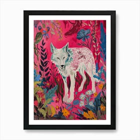 Floral Animal Painting Timber Wolf 2 Art Print