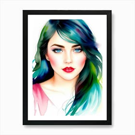 Portrait Of A Woman With Blue Hair Art Print