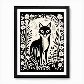 Fox In The Forest Linocut Illustration 25  Art Print