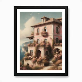 Pink House On The Beach Art Print