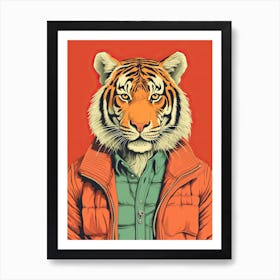 Tiger Illustrations Wearing A Shirt And Hoodie 6 Art Print