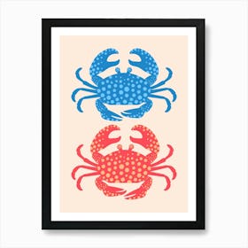 KING CRABS Summer Coastal Ocean Beach Sea Crustaceans in Seaside Blue and Red Art Print