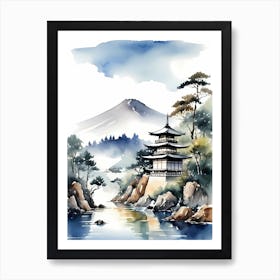 Japanese Landscape Watercolor Painting (2) 1 Art Print