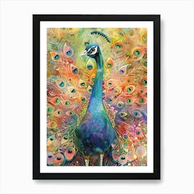 Peacock Colourful Watercolour 2 Art Print
