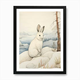 Storybook Animal Watercolour Arctic Hare 3 Art Print