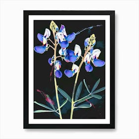 Neon Flowers On Black Bluebonnet 6 Art Print