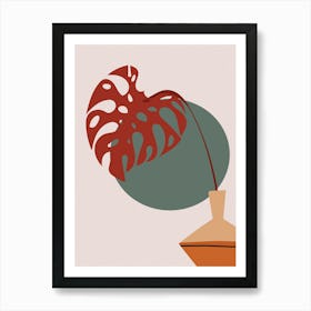 Monstera Plant Boho Botanical Drawing Floral Background Leaves Tropical Exotic Bohemian Nature Art Print