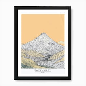 Popocatepetl Mexico Color Line Drawing 2 Poster Art Print