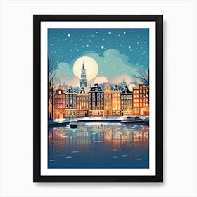 Winter Travel Night Illustration Amsterdam Netherlands 2 Art Print