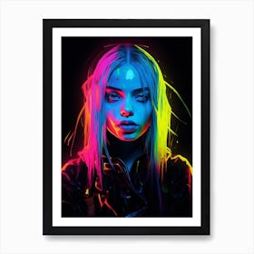 Billie Eilish Neon Portrait 2 Art Print