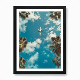 Airplane Flying Over Palm Trees Art Print