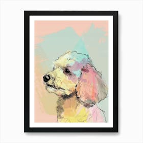 Bichon Frise Dog Pastel Line Watercolour Illustration 2 Art Print