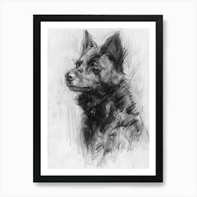 Finnish Spitz Dog Charcoal Line 4 Art Print