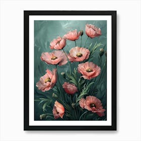 Pink Poppy Flowers Watercolor Art Wall Art Print