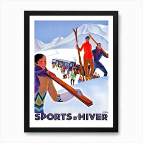 Skiing In France, Vintage Travel Poster Art Print