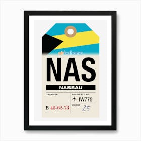 Nassau (NAS) Bahamas Vintage Airline Luggage Tag Art Print