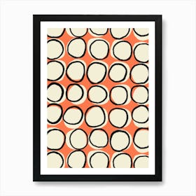 White Abstract Circles On Orange Red Art Print