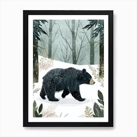 American Black Bear Walking Through Snow Storybook Illustration 1 Art Print