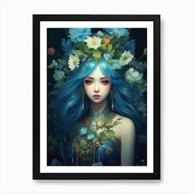 Blue Haired Girl 2 Art Print