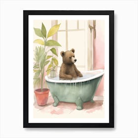 Teddy Bear Painting On A Bathtub Watercolour 2 Art Print