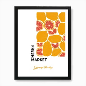 Fresh Market Grapefruit Orange Printable Poster, Fruit Lover Gift, Kitchen Wall Decor, Tropical Citrus Art Art Print