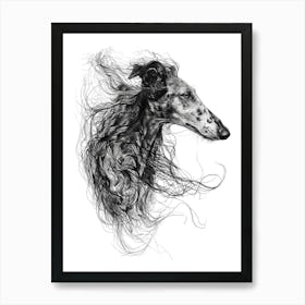 Borzoi Dog Line Sketch 2 Art Print